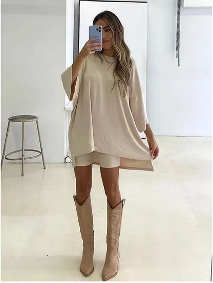 Women's Clothing Fashion Solid Color Loose T-shirt & Tight Shorts