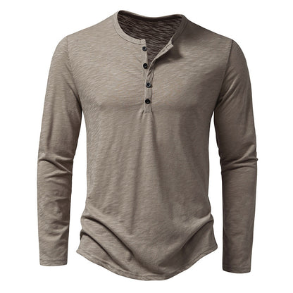 Men Long Sleeve Button Henry Collar Tops