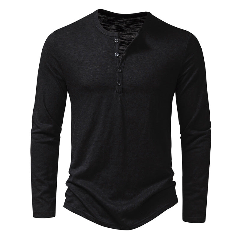 Men Long Sleeve Button Henry Collar Tops