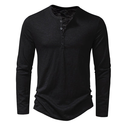 Men Long Sleeve Button Henry Collar Tops