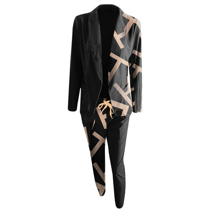 Women's Fashionable Printed Long-sleeved Lapel Casual Suit