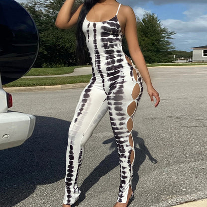 Women's Printed Backless Suspender Jumpsuit