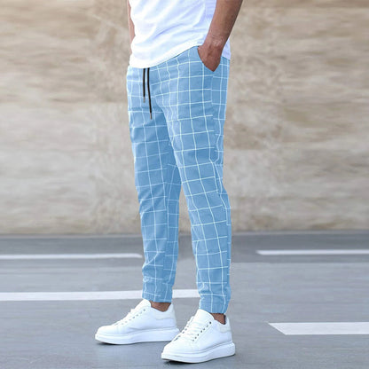 Plaid Print Casual Drawstring Trousers