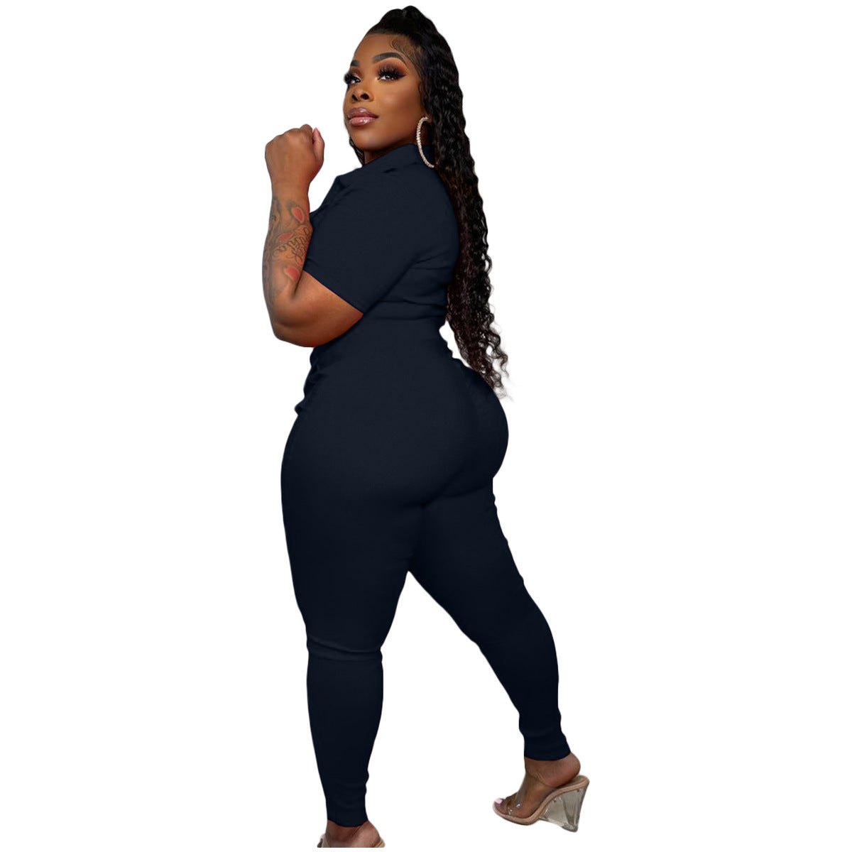 New Women's Clothing Zipper Three-dimensional Pocket Jumpsuit