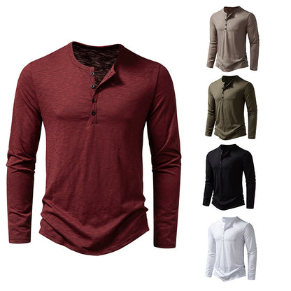 Men Long Sleeve Button Henry Collar Tops