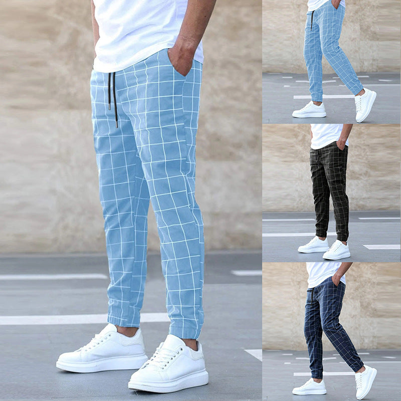 Plaid Print Casual Drawstring Trousers