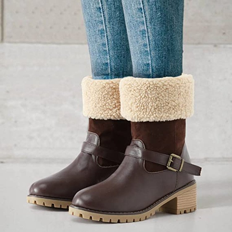 Thick Heel Buckled Winter Western Boots