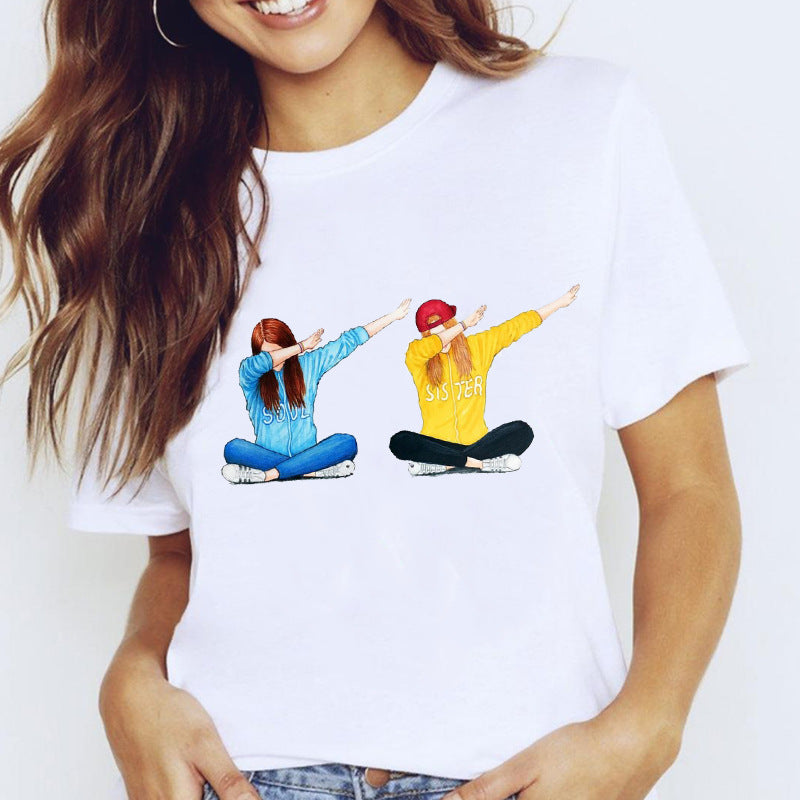 Travel Vacation Girl Fashion  Print T-shirt Short Sleeve