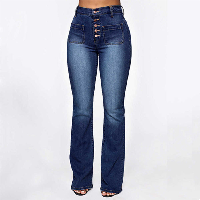 Washed Ladies High Waist Denim Trousers