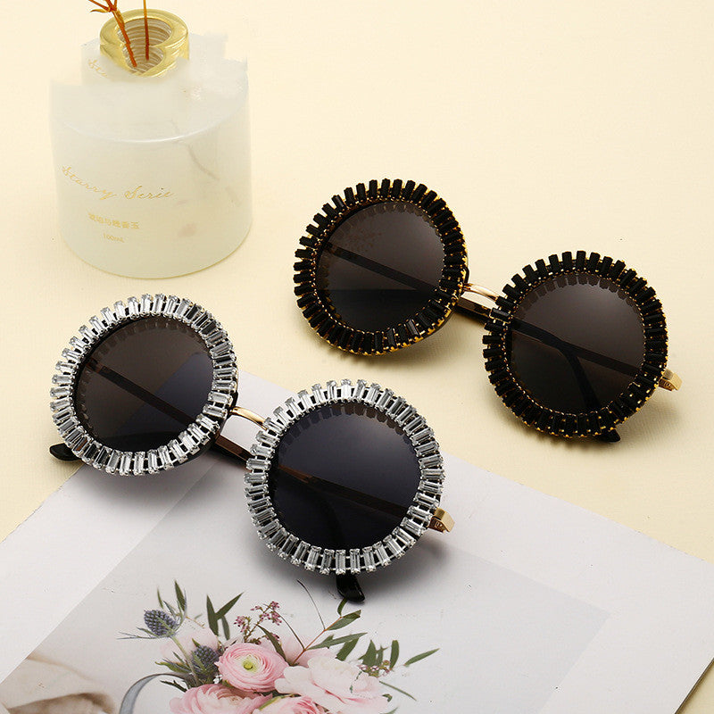 Ladies Fashion Personality Diamond Round Frame Sunglasses