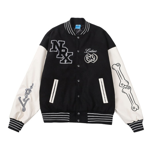 Contrast Color Stitching Patch Printed Baseball Uniform Jacket