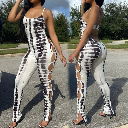 Women's Printed Backless Suspender Jumpsuit