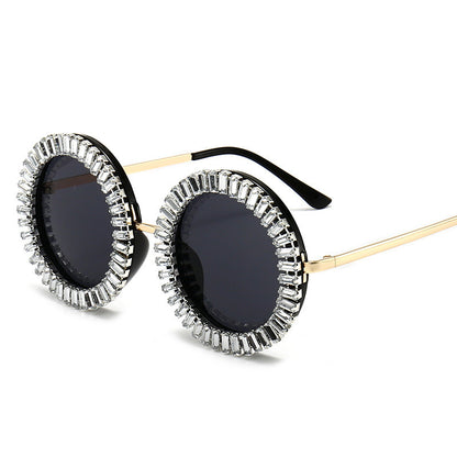 Ladies Fashion Personality Diamond Round Frame Sunglasses