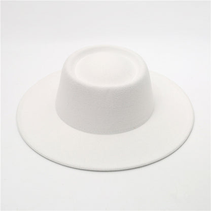 Retro Fedora 8cm Wide Brim Solid Color Concave-convex Dome Woolen Hat