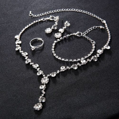 Silver Color Tone Crystal Tennis Set