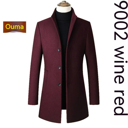 Single-breasted Stand Collar Wool Men's Coat