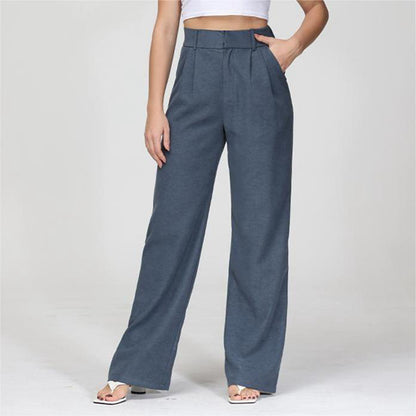 High Waist Straight wide leg Trousers With Pockets