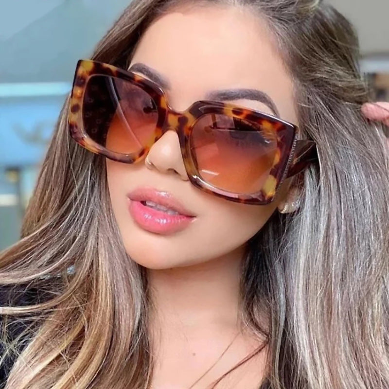 Trendy Large Square Frame Bright  Sunglasses