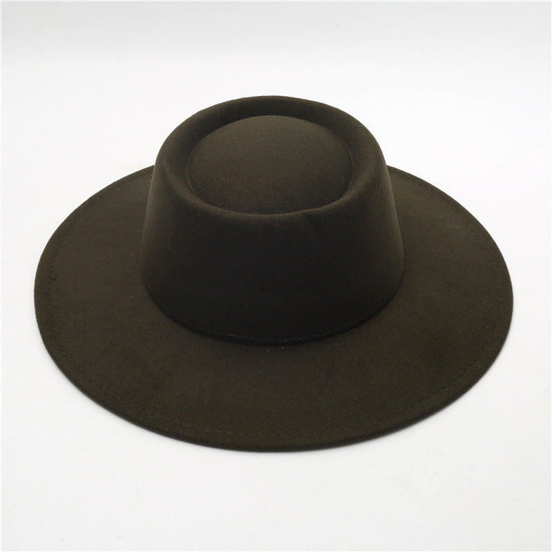 Retro Fedora 8cm Wide Brim Solid Color Concave-convex Dome Woolen Hat