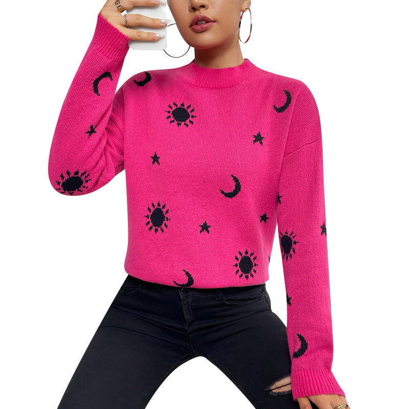 Jacquard Crewneck Pullover Knitted Sweaters