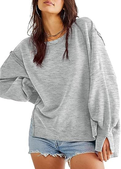 Solid Oversized Sweatshirt Crew Neck Long Sleeve Pullover Hoodies