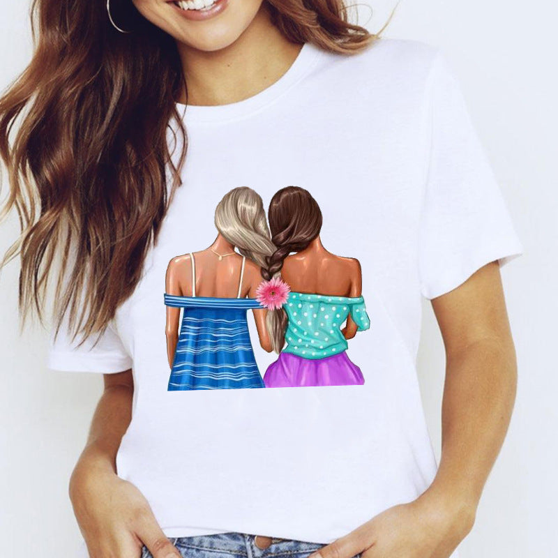 Travel Vacation Girl Fashion  Print T-shirt Short Sleeve