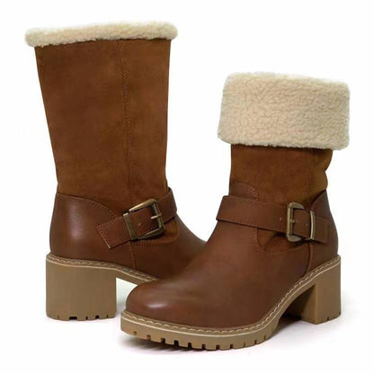 Thick Heel Buckled Winter Western Boots