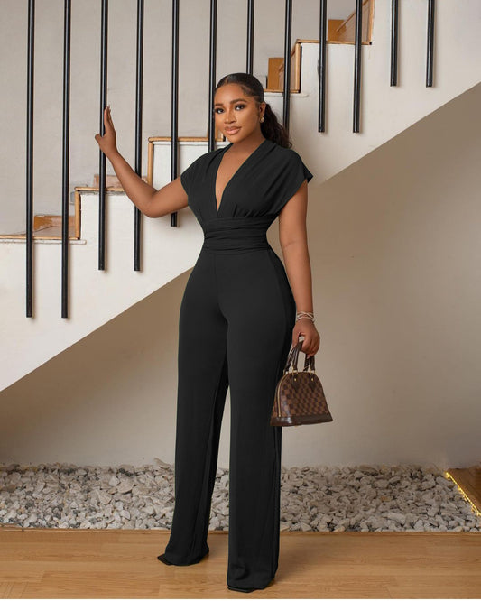 Ladies Solid Color Waisted Women's Jumpsuit