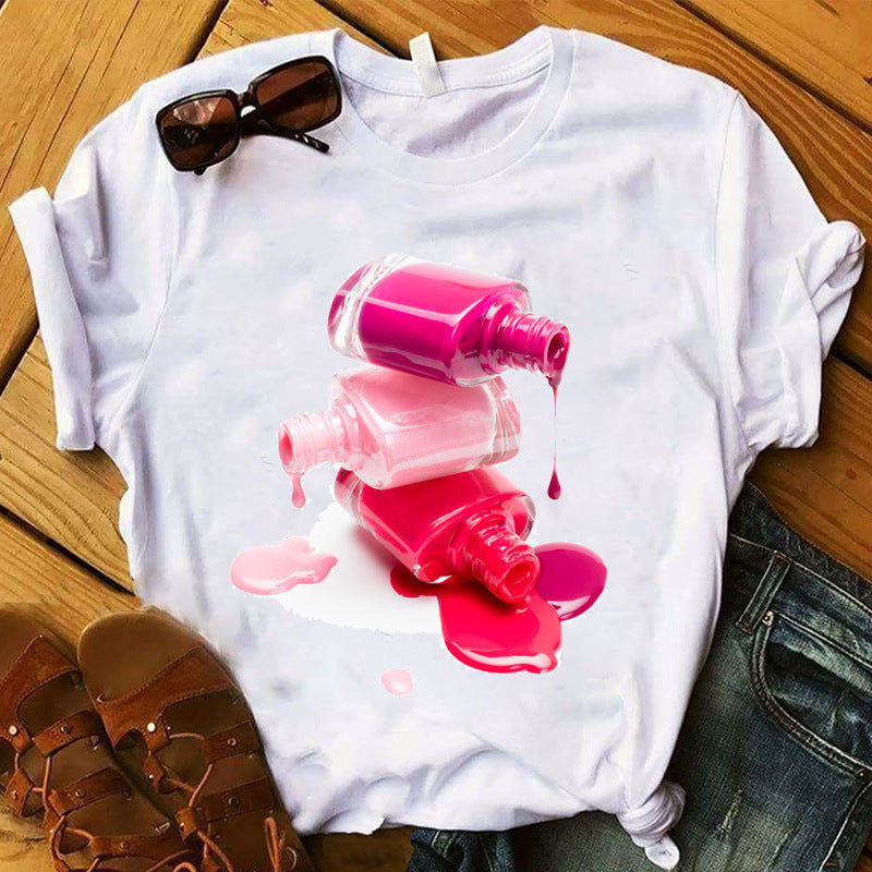 Nail Polish Bottle Print Short Sleeve