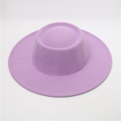 Retro Fedora 8cm Wide Brim Solid Color Concave-convex Dome Woolen Hat