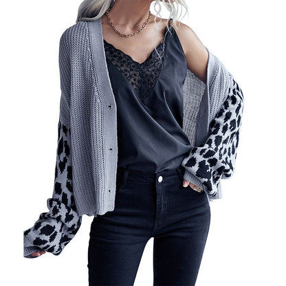 Women's Long Sleeve Leopard-print Sweater