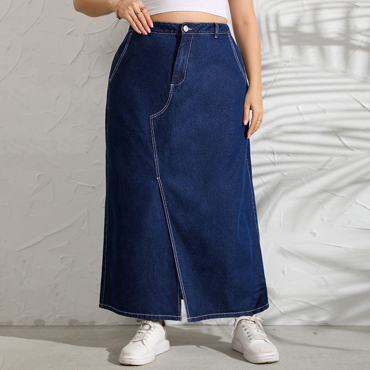 Stitching Blue Slim Denim Long Skirt Women