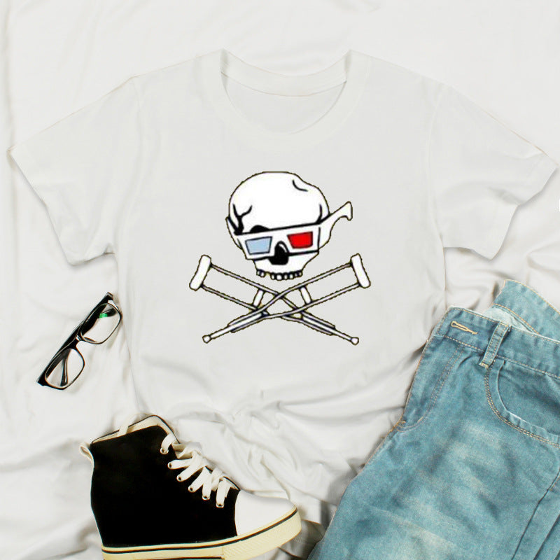 Skull Print Fashion Short-Sleeved T-Shirt