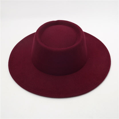 Retro Fedora 8cm Wide Brim Solid Color Concave-convex Dome Woolen Hat