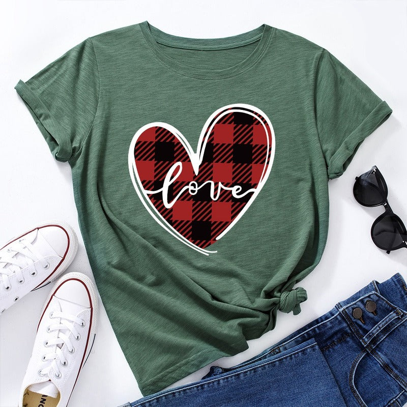 Love Print Loose Round Neck Short Sleeve T-shirt Women