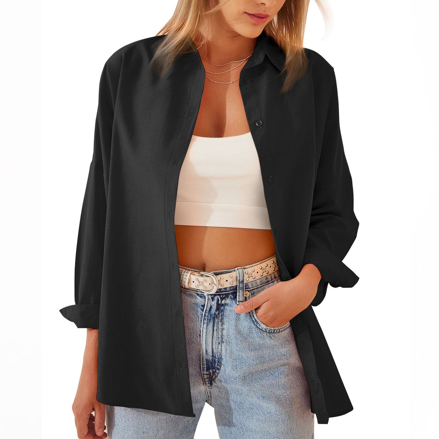 Women's Shirt Jacket Long Sleeve Blouse Button Down Top