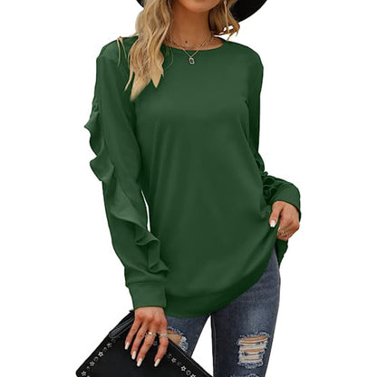 Women's Clothing Casual Round Neck Sweater Pleated Long Sleeve Top