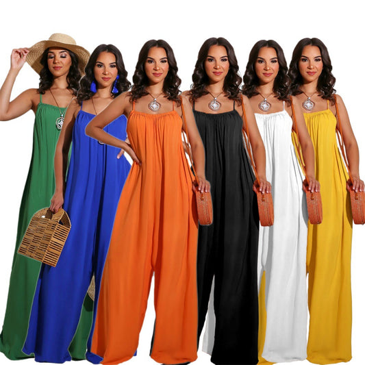 Solid Color Casual Sling Women's Jumpsuit