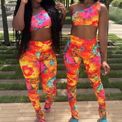 Women's Fashion Printed Vest Leggings Suit