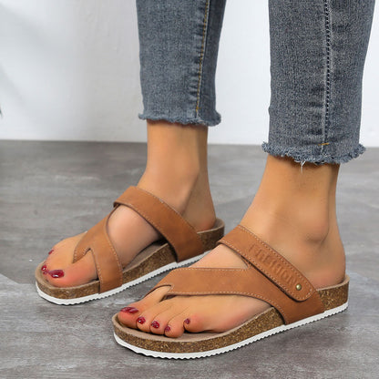 Flat Toe Ring Thick-soled Flip-flops Beach Shoes