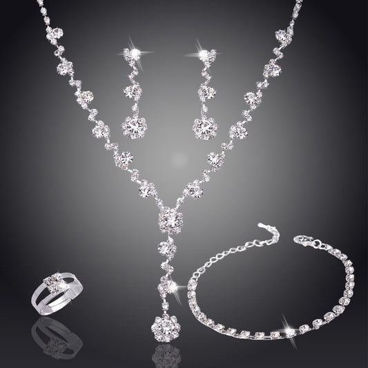 Silver Color Tone Crystal Tennis Set