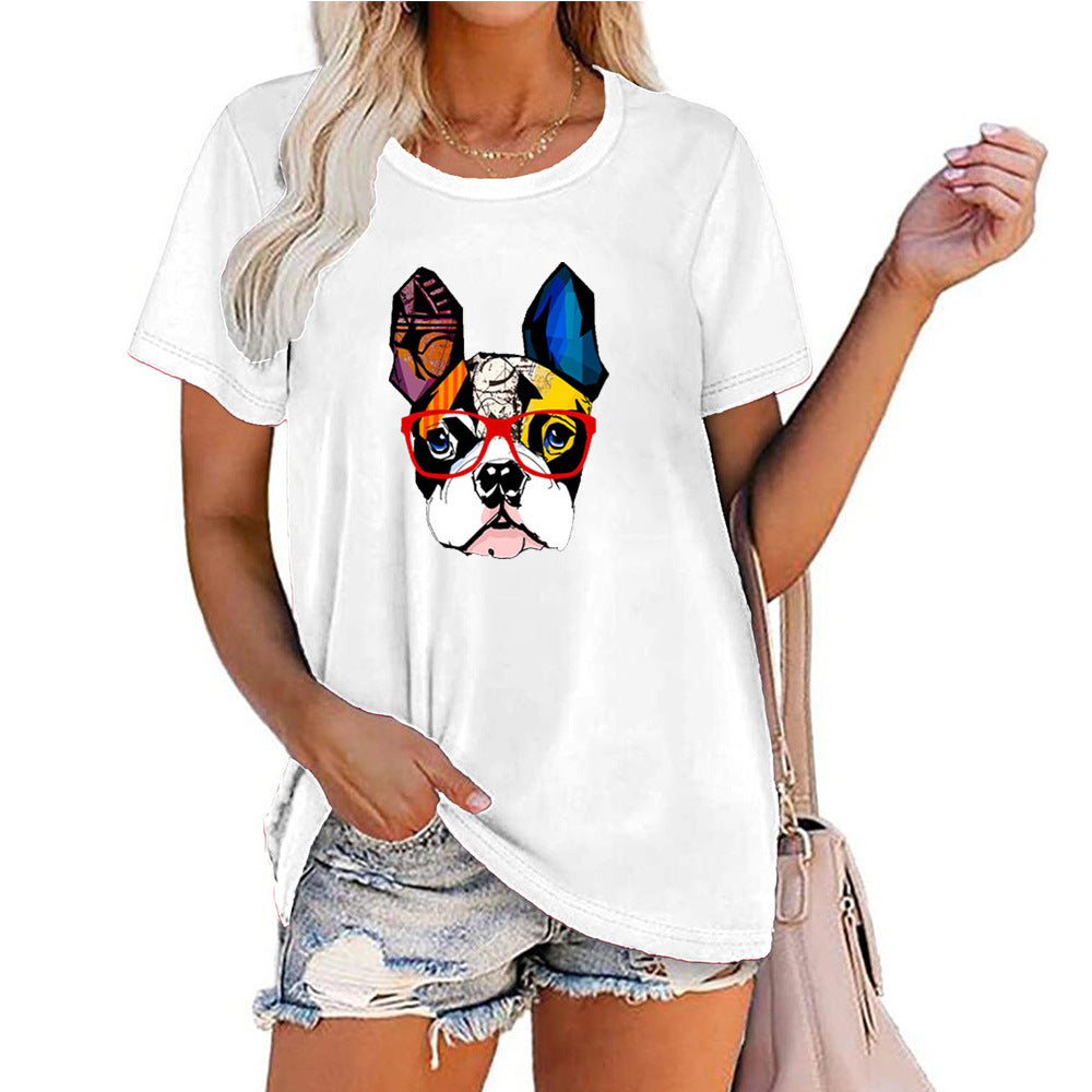 Dog Print Top With Glasses Short Sleeve