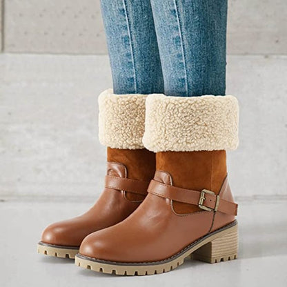 Thick Heel Buckled Winter Western Boots