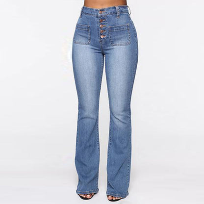 Washed Ladies High Waist Denim Trousers