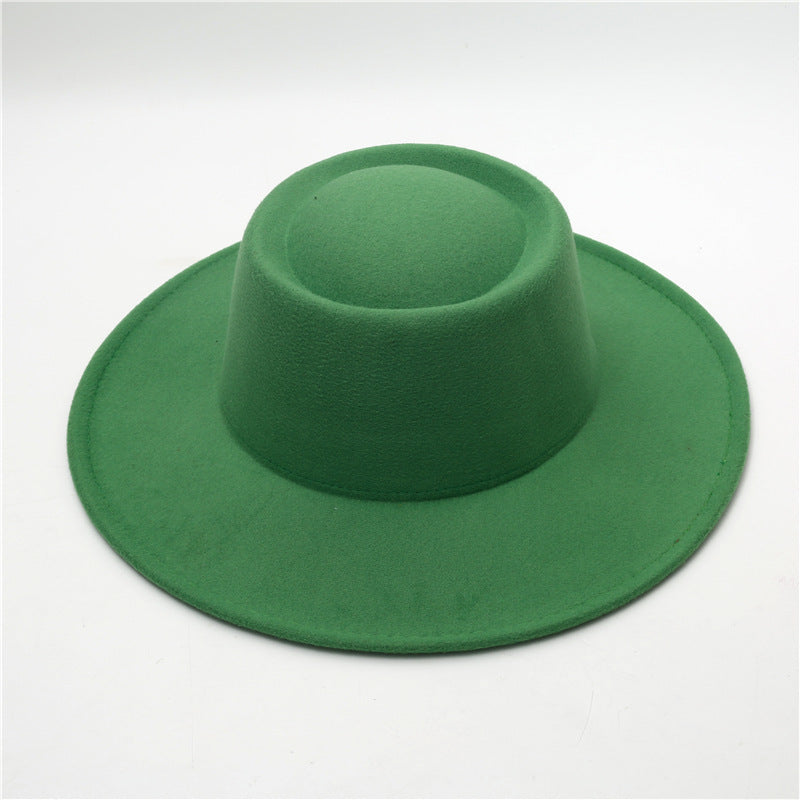 Retro Fedora 8cm Wide Brim Solid Color Concave-convex Dome Woolen Hat