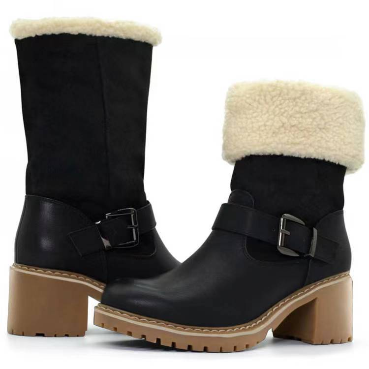 Thick Heel Buckled Winter Western Boots