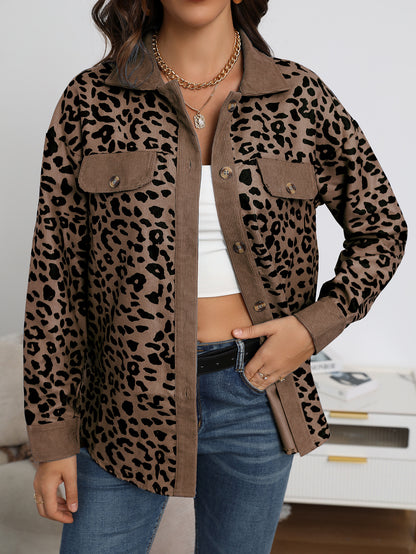 Leopard Print Shirt Coat Fashion Button Long Sleeve Jacket