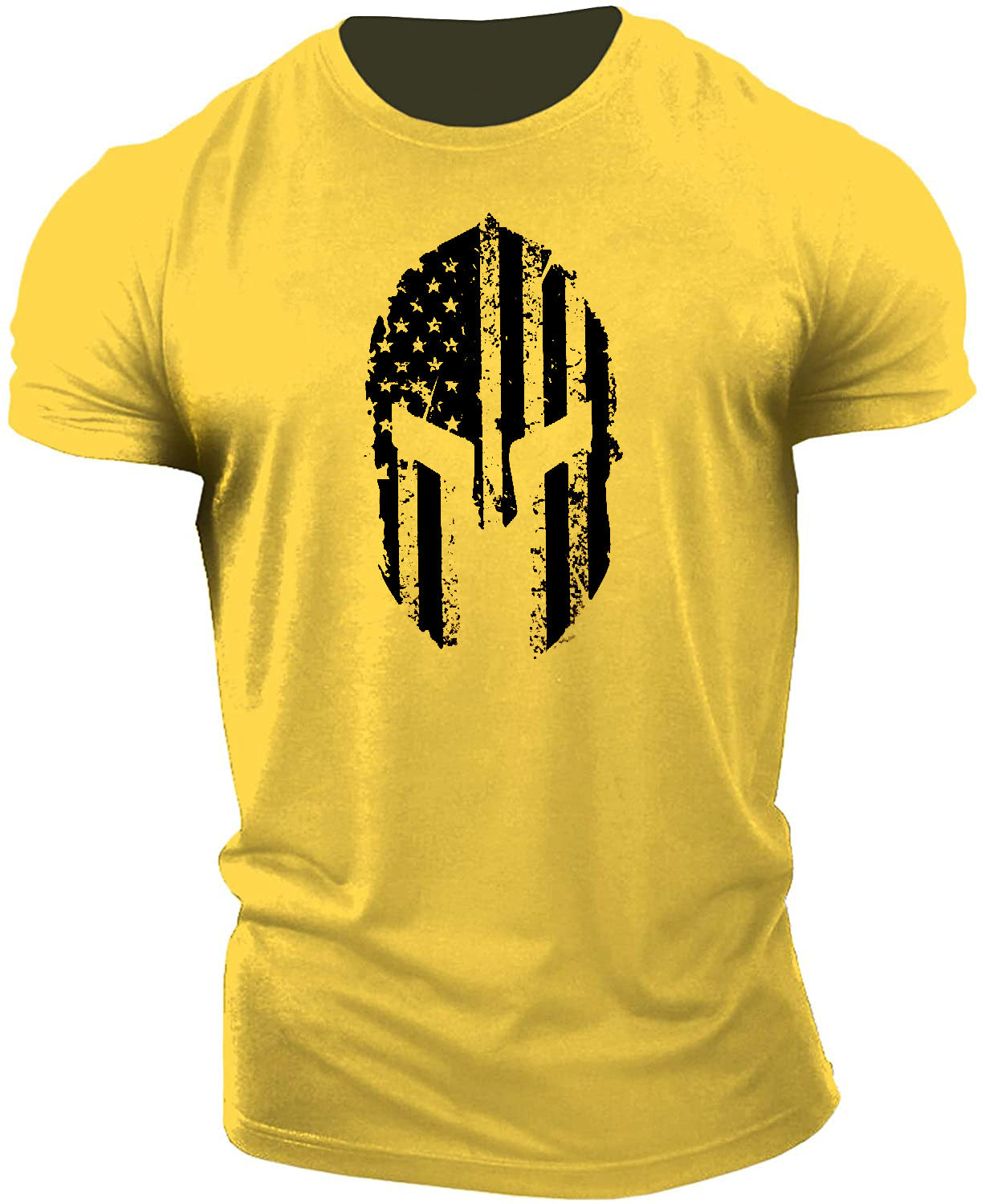 Men's American Flag Helmet Fitness Short Sleeve Cotton Gym T-shirt