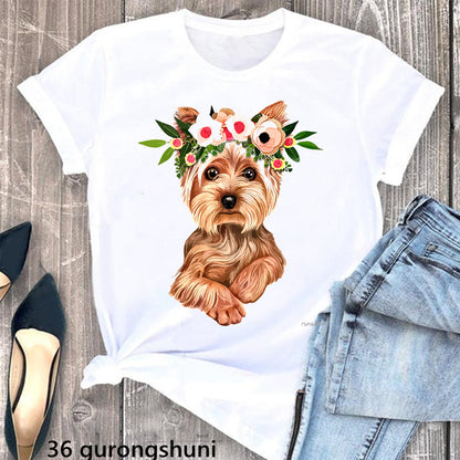 Schnauzer Dog Women's Printed Wear Clothes T-shirt Women