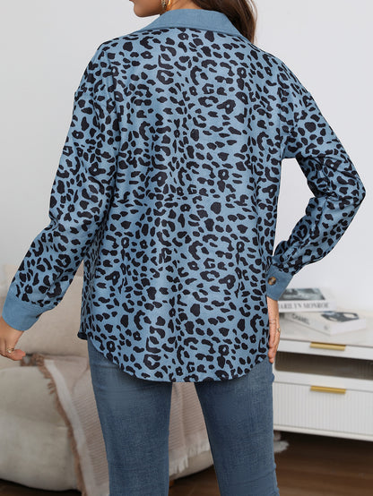 Leopard Print Shirt Coat Fashion Button Long Sleeve Jacket